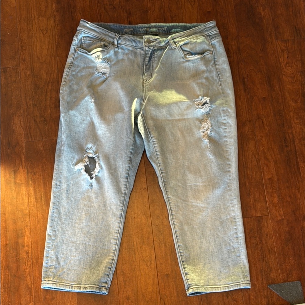 Lane Bryant light wash distressed crops